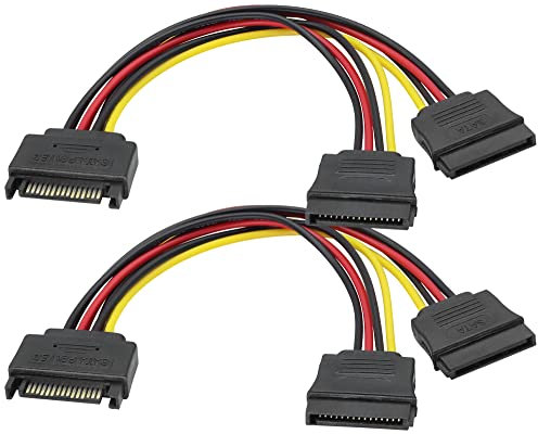 zdyCGTime 15Poliges SATA-Netzteil 1 Punkt 2 Y,SATA 1-Männlich auf 2 Weiblich VerlängerungsKabel,15Poliges Desktop Festplatte für Optisches Laufwerk Netzkabel Verbindungsleitung.(2Stück)