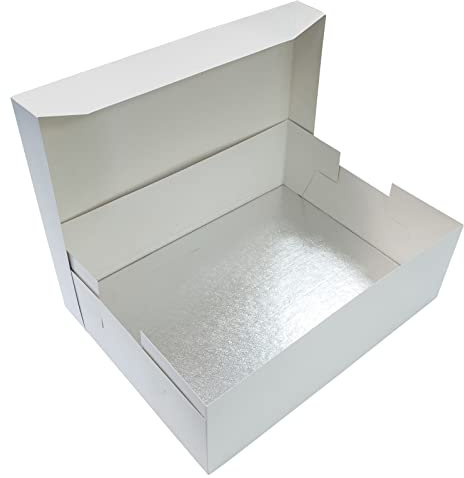 Culpitt 16 x 12 (406 x 304mm) Cake Board & White Cake Box Combo, Oblong Silver Fern Cake Drum With Matching Box, 0.5'' (13mm) Thick, Rectangular Cake Transport Set, 5 Pack Rectangle
