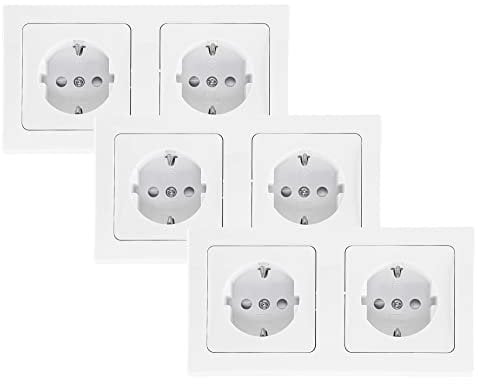 ChiliTec 2-fach Steckdose Unterputz Delphi 2x Schutzkontakt-Steckdosen mit Rahmen UP Einbau - Doppelsteckdose Anschluss Steckklemme 3 Sets Weiß