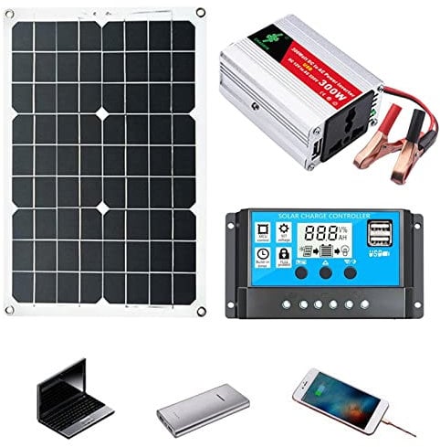 300W 12V Pannello Solare kit Caricabatterie Solare Portatile Pieghevole Fotovoltaico, Intelligente Regolatore di Carica della del Pannello Solare con Display LCD per auto, roulotte, batteria da