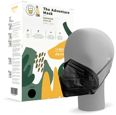 The Adventure Mask FFP3 Face Mask, Smaller Faces, CE PPE, Box of 10, Black | The Adventure Mask FFP3, face mask for smaller faces with ear loops, safety mask, 5-layer, CE PPE masks, box of 10, black