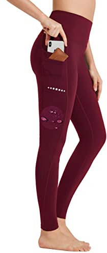 BAYGE Damen Sport Leggings Winter Hohe Taille Fleece Gefüttert Wasserdicht Blickdicht Bauchkontrolle Slim Fit Yogahose Sporthose Sweathose Fitnesshose mit Taschen, Rot, L