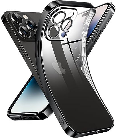 Supdeal Custodia Trasparente per iPhone 14 Pro, Mai Gialla con Protezione Fotocamera, Cover Case in Silicone Trasparente Ultra Sottile e Leggera, 6,1, Nero
