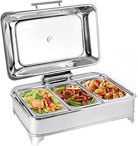 9L Calentador de Buffet Electrico Chafing Dish Acero Inoxidable, Calentador de Comida para Buffet Comercial con Asa de Transporte y Tapa Visible, Temperatura Regulable (30-85°)