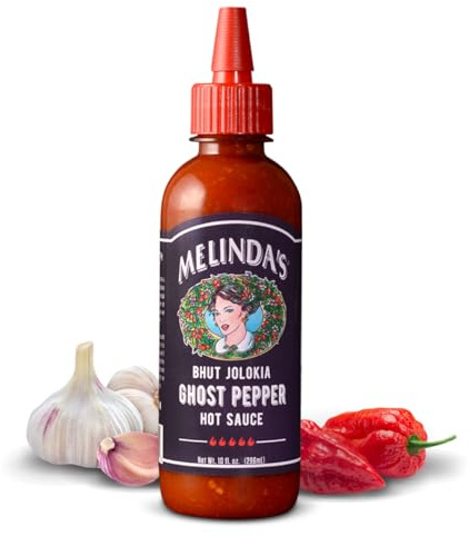 Melinda’s Ghost Pepper Hot Sauce - Gourmet Extra Spicy Hot Sauce - Made with Fresh Ingredients, Ghost Peppers (Bhut Jolokia), Habanero Pepper, Carrot, Garlic, Lime Juice - 10oz Squeeze, 1 Pack