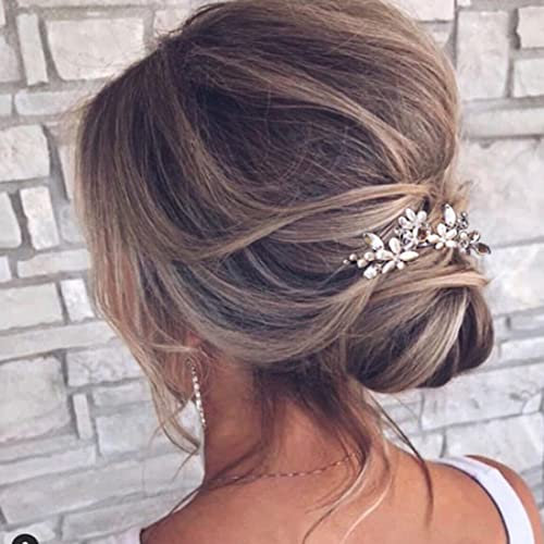 SINLOV Braut-Haarnadeln mit Blumen-Motiv, Kristall-Haarteil, Kopfschmuck, Brautjungfer, Perlen, Haarschmuck für Damen, silberfarben, 2 Stück