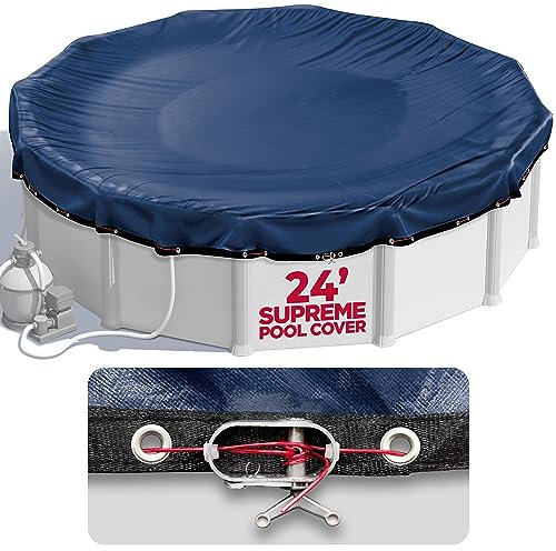 24 ft Round Pool Cover for Above Ground Pools, Above Ground Pool Cover, Swimming Pool Cover, Winter Pool Cover, Keeps Out Debris, Cold and UV Resistant, Supreme Mesh, Navy Blue