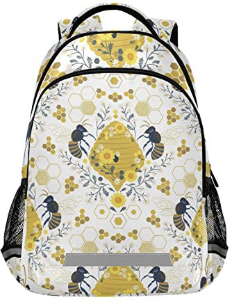 Mnsruu Bee Hive Rucksack mit Wabenmuster, Gänseblümchen, Grundschule, Büchertasche für Jungen, Mädchen, Kinder, Reiserucksack, Laptoptasche, A226, 29.5x17.5x42.5cm
