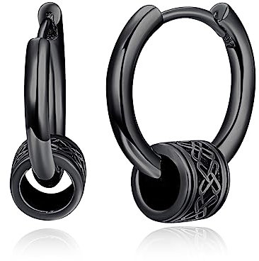 Creolen 925 Sterling Silber Ohrringe für Männer Frauen Ohrringe Kleine Creolen Huggie Baumeln Schlafring Ohrringe Schlafer für Damen (Bead Dangle Hoop(black))