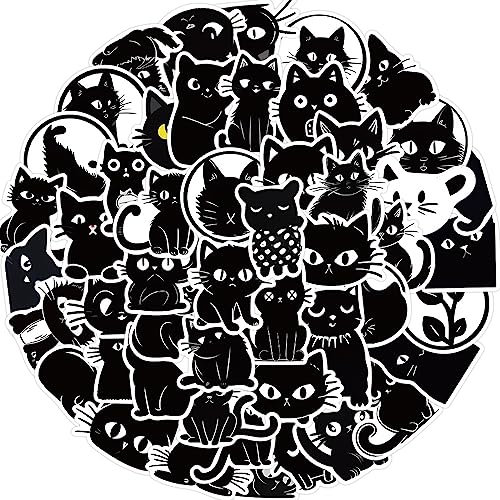 Schwarze Katze Meme Aufkleber für Laptop (50 PCS),Geschenk für Kinder Jugendliche Erwachsene Jungen,Schwarze Katze Stickers Wasserdicht Vinyl Aufkleber für Scrapbook,Skateboard,Auto,Gepäck