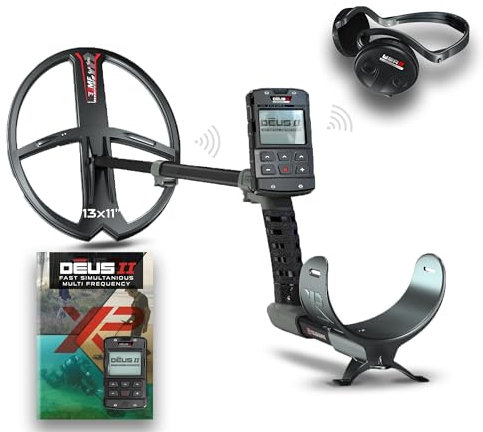 XP Metal Detectors Deus II RC - 13x11'' FMF-Spule mit WSAII kabellosen Kopfhörern im Set - Wasserdicht und multifrequent mit XP Deus II Fernbedienung & S-Teleskopgestänge (DEUS2-34FMFRCEA + WSAII)