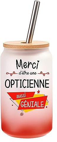 Verre Cocktail Merci Opticienne Géniale | Idée Cadeau Verre à Eau avec Paille