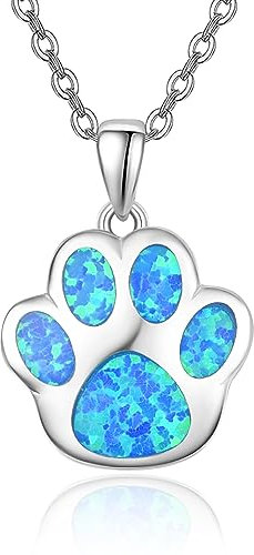 KINGWHYTE Hund Opal Halskette für Frauen 925 Sterling Silber Pfote drucken Anhänger niedliche Tier Halskette Haustier Schmuck für Frauen Damen Mama Tochter