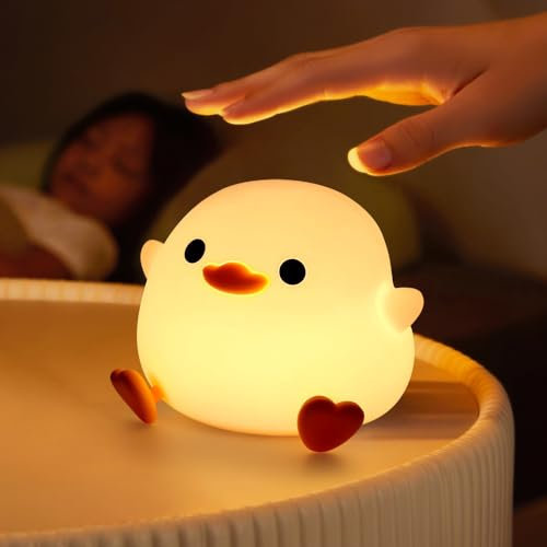 Fivtsme Nachtlicht Baby Silikon, Enten-Nachtlicht für Kinder, Dimmbar und Zeitschaltuhr Silikon Nachtlicht Kinder, USB Aufladung Nachttischlampe für Zimmerdekoration Kindergeschenke