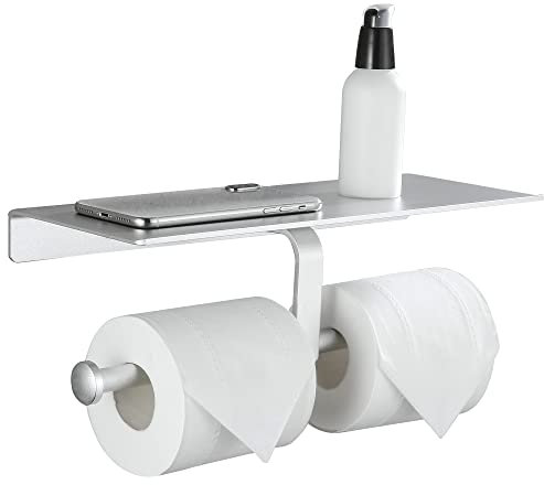 GRICOL Double Porte Rouleau de Papier sans Perçage Porte Papier Toilette Téléphone Mural pour Salle de Bains (Argent)