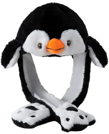 Focupaja Chapeau de Saut d'oreille Cosplay Animalier avec Oreilles Mobiles Casquette de Dessin Animé Noël Chapeau Amusant Adultes Pingouins