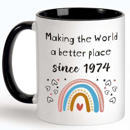 Henghere Regalos de cumpleaños número 51 para mujeres y hombres, regalos de cumpleaños número 51 para ella, regalo de cumpleaños feliz de 51 años, vuelta en 1974, taza de café de 51 cumpleaños para