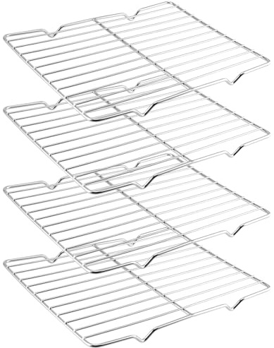 MUKLEI 4 Pack 10.2 × 7.8 Inch Metal Grate Cooling Rack, Stainless Steel Wire Cooling Rack, Rectangle Baking Cooling Rack for Cooking, Fits Small Toaster Oven, Dishwasher Safe