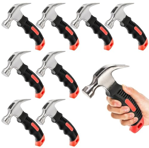 Mezchi 12 oz Stubby Portable Claw Hammer, 8 Pack Small Hammer Tool Mini Claw Hammer with Soft Rubber, Camping Hammer for Women, Home and DIY, Tent Stakes, Picture Hanging