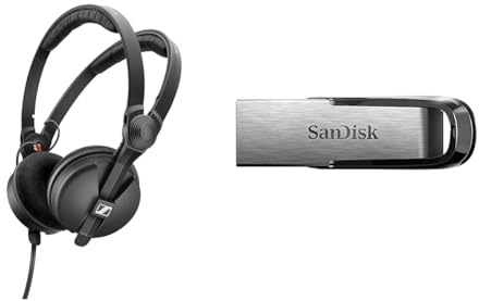 Sennheiser HD 25 Special Edition Closed-Back On-Ear Headphones, Includes Exclusive Carry Case and Velour Ear Pads color Black & SanDisk 128GB Ultra Flair USB 3.0 Flash Drive