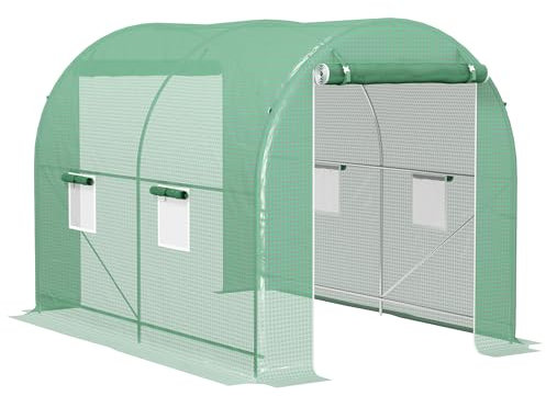 Outsunny Serra da giardino Tunnel superficie del pavimento, 6 m², 3 x 2 x 2,10 m, telaio tubolare rinforzato, porta con cerniera, 4 finestre arrotolabili, colore: verde