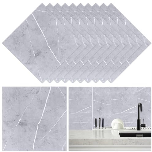 10 Sheets Vinyl Floor Tiles Stickers Self Adhesive Floor Sticker Kitchen Waterproof Marble Grey Vinyl Flooring Peel and Stick for Living Room 30x30cm