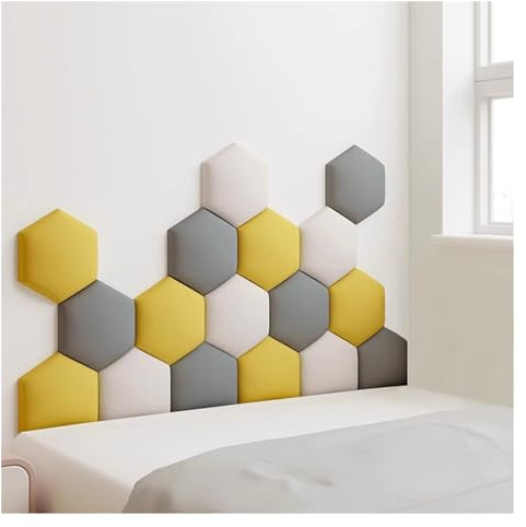 Wzmazingly 17 Stück Polsterpaneel Wand, Hexagon Selbstklebend Kindergarten Dekor Wandpaneele, 3D Anti-Kollisions Wandmontage Bett Kopfteil Wandpolster (Color : G, Size : 150x87cm)