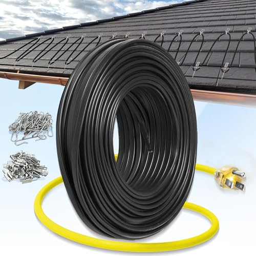 60 FT Gutter Heat Cable Kit, YeloDeer 8W/FT Heat Tape for Roof and Gutters, Self-Regulating Roof Melt Heating Snow De-Icing Cable, 120V