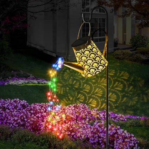 DeepDream Solar Gießkanne Lichterkette Aussen, LED Außen Solarlampen Wasserdicht Gartendeko Gießkannenlicht Lichter mit Schäferhaken, Vintage Lichterkette für Garten Hofweg Balkon Terrasse-Farbig