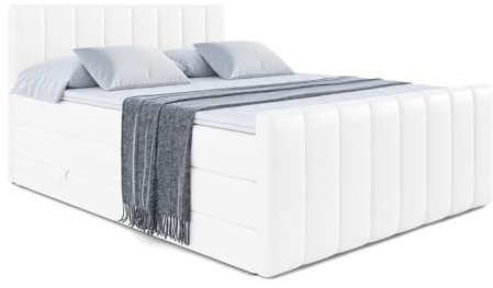 ALTDECOR Boxspringbett mit Matratze und Lattenrost, Topper, Fußteil,Polsterbett mit Bettkasten, Bett mit Stauraum H3- und H4- Matratze, Doppelbett - OTTA-Z King - 120x200 - Weiß Kunstleder