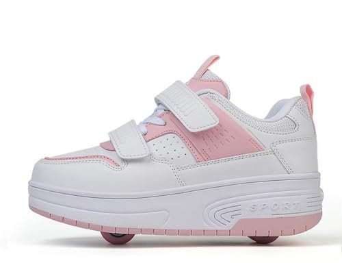 Mateju Schuhe mit Rollen für Jungen Mädchen, Rosa Kinder Rollschuhe Schuhe mit Rollen,Outdoor Turnschuhe Versenkbarer, 2-in-1 Roller Schuhe Turnschuhe Skateboardschuhe 33 EU