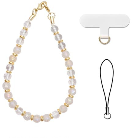AOKSUNOVA Handykette Steine Weiß Handykette Universal Kurz Perlen Handyschmuck Handyanhänger