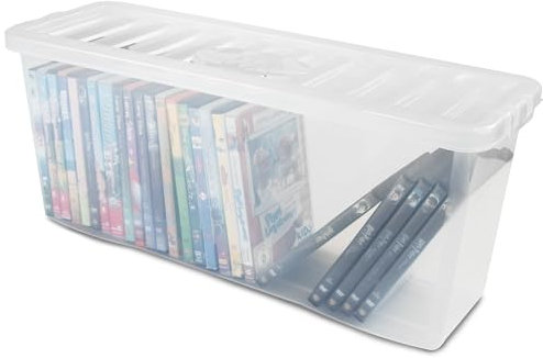 #11 AUFBEWAHRUNGSBOX - für 36 DVDs - Aufbewahrungsbox mit Deckel 1 Stück - 60x20x25cm - transparent klar - stapelbar - Kunststoff Box Stapelkiste Unterbettkommode Büro