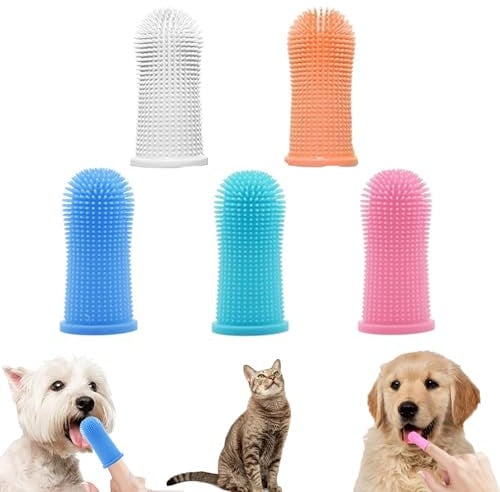 5-Pcs Dog Toothbrush, Cat Toothbrush, Silicone Teeth Cleaning Breath Dental Care Dog Finger Toothbrush, Gentle Dental Care Full-Surrounded Dog Toothbrush Finger-Easy to Use and Clean