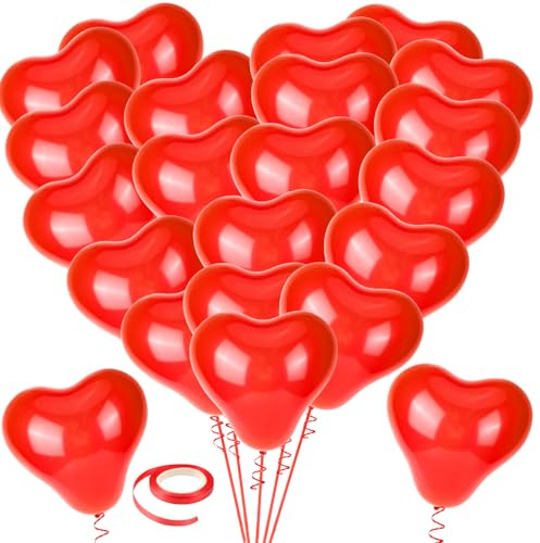 HOWAF 50pcs Valentinstag Luftballons Liebe Herzballons rot Herzförmig Luftballons Latexballons Valentinstag Deko Hochzeitstag Verlobung Romantische Party