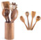 Hanseküche Lot de 5 ustensiles de cuisine en bois : pince à barbecue, fouet, spatule, cuillère en bois et pupitre à pâtes