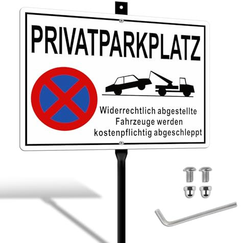 SINMAO Privatparkplatz Schild Metall Groß 35x25cm Blau, Privat Parkplatzschild mit Pfosten, Witterungseinflüsse und Rost, Einfache Montage
