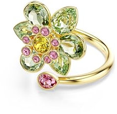 Swarovski Anello aperto Idyllia, Taglio misto, Fiore, Verde, Placcato color oro
