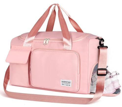 Borsa sportiva da viaggio, pieghevole, grande borsa da viaggio portatile con scomparto per scarpe, scomparto bagnato, impermeabile, per uomo e donna, per sport e viaggi, Colore: rosa., Alla moda