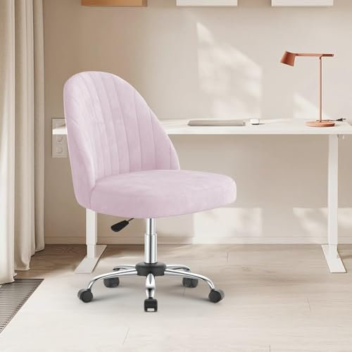 Drehstuhl Ohne Armlehnen, Homeoffice Stuhl, Schreibtischstuhl, höhenverstellbar, belastbar Atmungsaktiver Samt Velours, für Arbeitszimmer, Schlafzimmer, Arbeitszimmer, Schminktisch (Rosa, small)