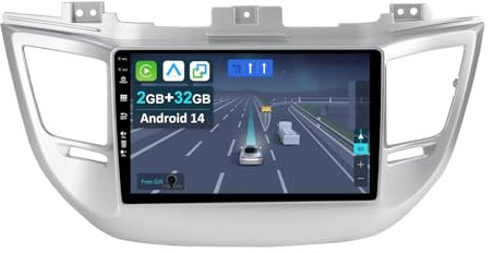 CADLEY Android 14 Autoradio für Hyundai Tucson 2015-2019-mit Wireless Apple CarPlay|Android Auto|Mirror Link|GPS Navigation|Bluetooth 5.0|WiFi |USB|Navi|FM+Rückfahrkamera