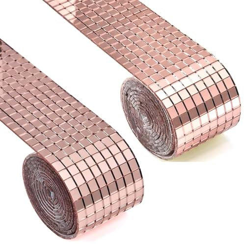 Bamyli Mosaik Spiegel 2928 Stück Selbstklebend Fliesen Disco Kugel, Mosaikfliesen Quadratische Glasspiegel Mosaikfliesen Spiegel 5x5mm für DIY Handwerk Dekoration (Roségold)