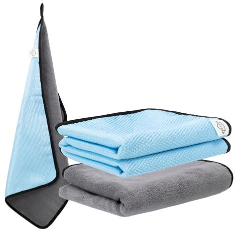 Generico Panni in Microfibra per Auto - Doppia Texture 620/300 gsm, Anti-Lint, con Gancio - Ideali per Pulizia Interna ed Esterna, Set da 2 Pezzi