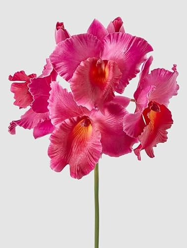 EDG Enzo De Gasperi Enzo De Gasperi Orchidea Cattleya Duke Ramo x4 e 2 Boccioli Artificiale H 43 Cm Fuchsia