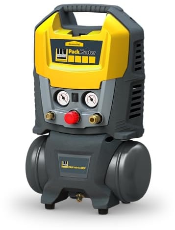 SCHNEIDER PackMaster Tragbarer Kompressor in Kofferausführung 6 Liter, ölfreier Kompressor mit flexiblem Schlauch, maximaler Druck: 8 bar, Leistung: 1,5 PS, Geräuschpegel: 88 dB LwA