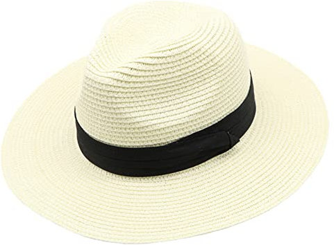 Inlefen Women's Panama Hat, Foldable Roll up Floppy Straw Hat for Men and Women, UPF50 + Summer Beach Sun Cap with Large Brim Milky White