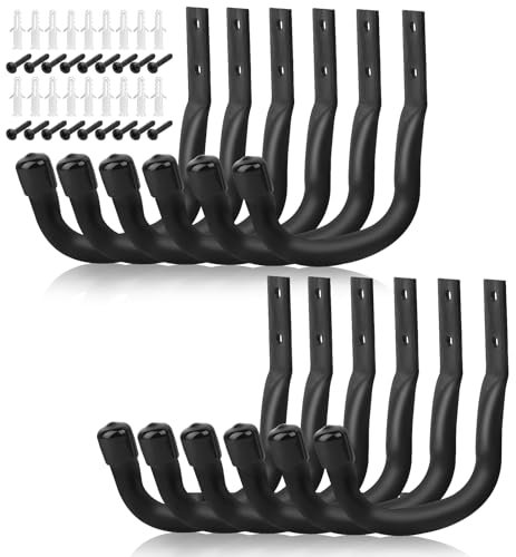 12 Pcs Gancho Pared para Garaje, Gancho pared de Garaje Resistentes, Gancho pared Bicicleta, Soporte Ganchos en J para Herramientas de Jardín