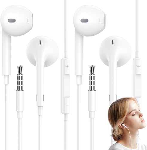 2 Pack Earphones Wired,3.5mm In-Ear Headphones,Wired Earbuds with Microphone and Volume Control for Phone, with iPhone iPadPro Samsung Android MP3 Tablets Laptops and More device