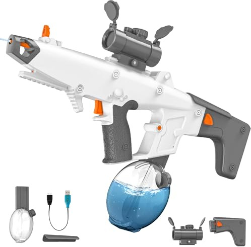 Wasserpistole Elektrisch, 810ML Elektrische Wasserpistole mit Automatische Wasseraufnahme, 6-8m Reichweite, Umfang, Poolparty und Strand Wasserpistole Spielzeug für Erwachsene und Kinder (Grau)