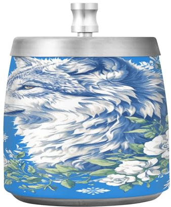 Wolf Frühling grüne Blumen Edelstahl Zigarren Aschenbecher mit Deckel für Zuhause Terrasse Restaurant rauchfrei tragbar Tisch Zigarette Aschenbecher für Zigarrenliebhaber Raucher